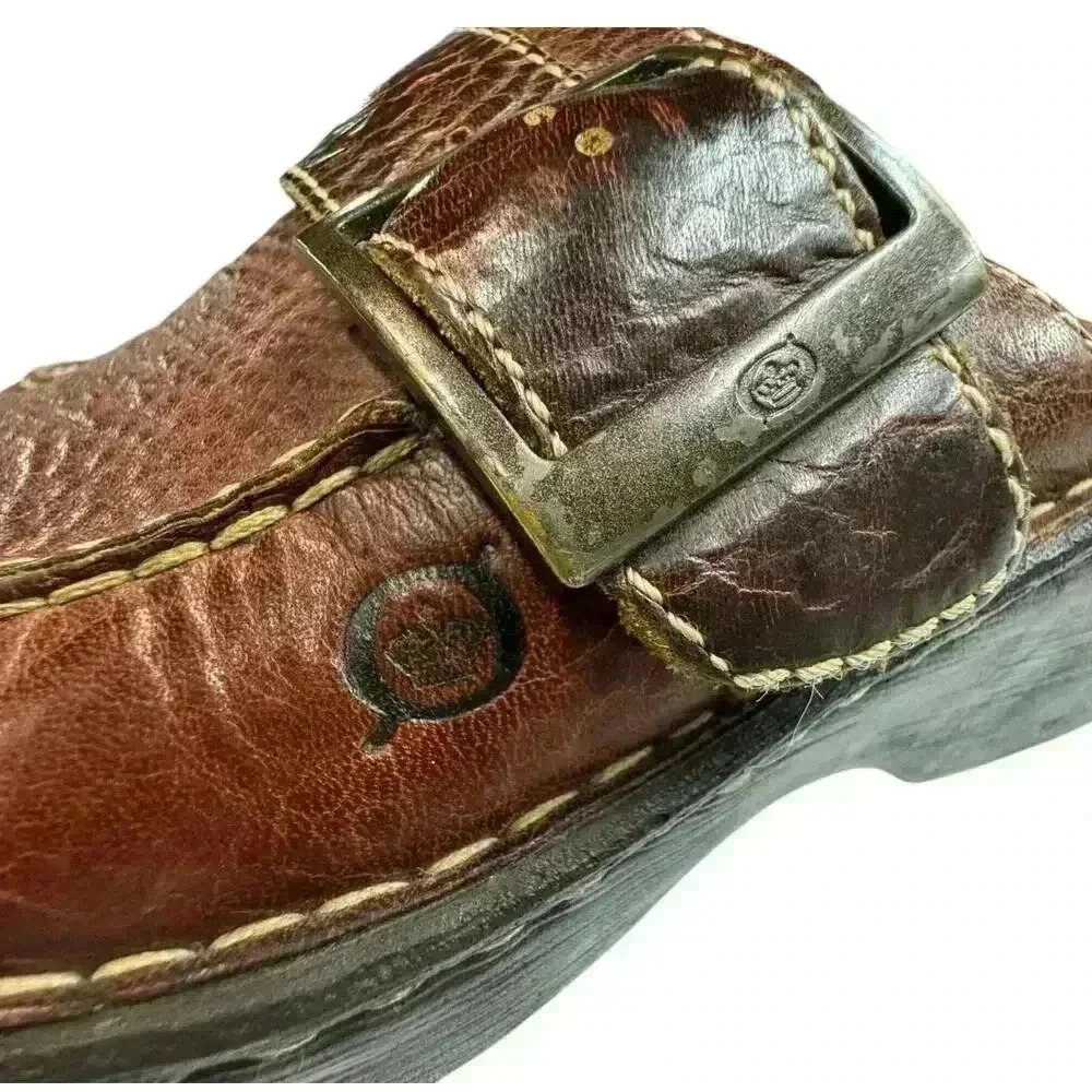 Born Leather Clogs Mules Wedges Womens Size 7/38 Buckle Detail Brown - Picture 7 of 9